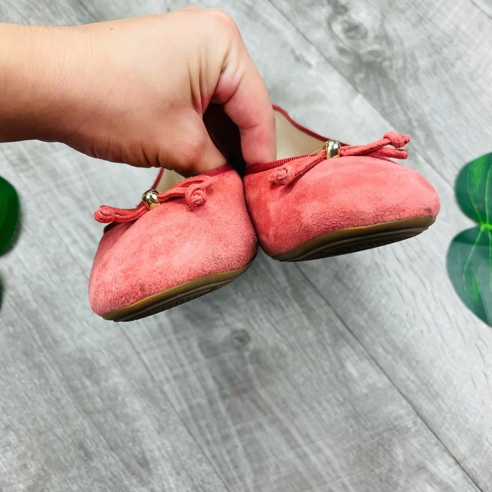 COLE HAAN BLUSH PINK RED SUEDE BOW FLATS